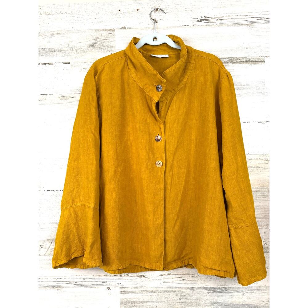 Bryn Walker Womens M Gold Heavy Linen Button Front Blouse Jacket Designer